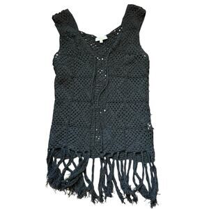 Rebellion Again Black Crochet Fringe Tank Top XS